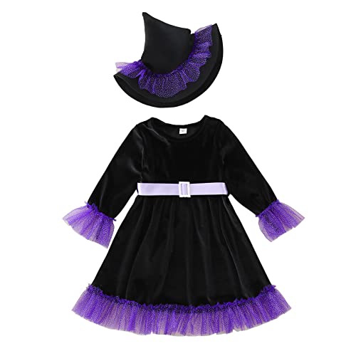 Mjjsk Mädchen Hexe Halloween Verkleidung Kinder Geburtstag Party Karneval Outfit Kleine Mädchen Urlaub Langarm Samt Rüschen Tüll Kleid, Schwarz , 5-6 Jahre Mjjsk Mädchen Hexe Halloween Verkleidung Kinder Geburtstag Party Karneval Outfit Kleine Mädchen Urlaub Langarm Samt Rüschen Tüll Kleid, Schwarz , 5-6 Jahre von Mjjsk