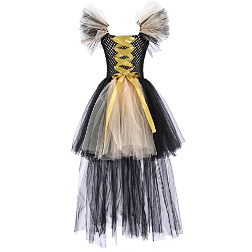 Mjjsk Mädchen Kleid Hexe Halloween Cosplay Gothic Verkleidung Kinder Geburtstag Party Prinzessin Tüll Kleider Karneval Festival Outfits, gelb, 9-10 Jahre von Mjjsk