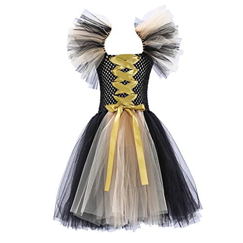 Mjjsk Mädchen Prinzessin Kleid Hexe Halloween Verkleidung Geburtstag Party Cosplay Outfits Kinder Gothic Karneval Festival Tüll Kleider, gelb, 8-9 Jahre von Mjjsk