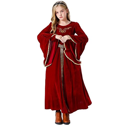Mjjsk Mädchen Renaissance Prinzessin Kleid Maiden World Book Day Woche Historisches Kostüm Halloween Mittelalter Party Outfit Samt Kleid, rot, 5-6 Jahre Mjjsk Mädchen Renaissance Prinzessin Kleid Maiden World Book Day Woche Historisches Kostüm Halloween Mittelalter Party Outfit Samt Kleid, rot, 5-6 Jahre von Mjjsk