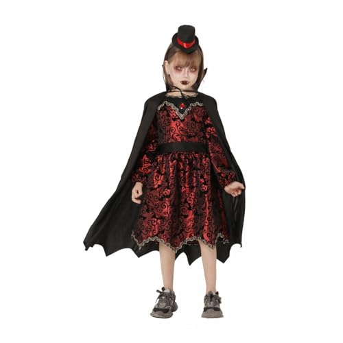 Mjjsk Mädchen Vampir Hexe Halloween Verkleidung Mittelalter Renaissance Vintage Kleid Retro Gothic Karneval Outfit Prinzessin Party Kleider, wein, 4-5 Jahre von Mjjsk