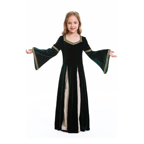 Mjjsk Prinzessinnen-Kostüm für Mädchen, mittelalterlich, Halloween, ausgestellte Ärmel, Urlaub, Partykleid, Kinder, Vintage, Performance, Samt, Feenkleider, grün, 14-16 Jahre Mjjsk Prinzessinnen-Kostüm für Mädchen, mittelalterlich, Halloween, ausgestellte Ärmel, Urlaub, Partykleid, Kinder, Vintage, Performance, Samt, Feenkleider, grün, 14-16 Jahre von Mjjsk