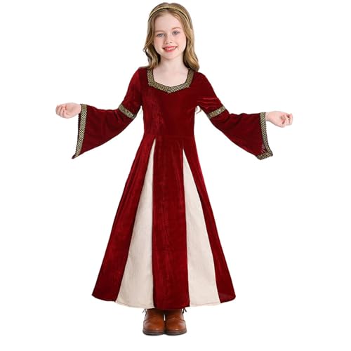 Mjjsk Prinzessinnen-Kostüm für Mädchen, mittelalterlich, Halloween, ausgestellte Ärmel, Urlaub, Partykleid, Kinder, Vintage, Performance, Samt, Feenkleider, rot, 8-10 Jahre Mjjsk Prinzessinnen-Kostüm für Mädchen, mittelalterlich, Halloween, ausgestellte Ärmel, Urlaub, Partykleid, Kinder, Vintage, Performance, Samt, Feenkleider, rot, 8-10 Jahre von Mjjsk