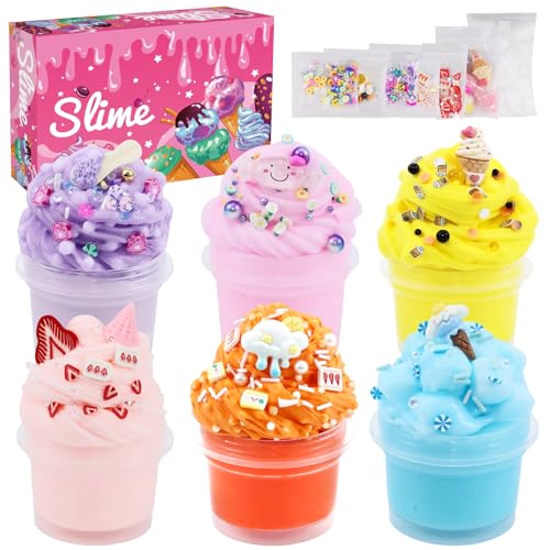Schleim Kit Kinder - Eiscreme Slime Set Zum Selbermachen, Slimy Butter Cloud Fluffy Schleim Schaumstoffkugeln Slime Kit für Mädchen & Jungen Party Geschenk Geburtstag Weihnachten Mit 8 Zubehörpaketen von Mjuthy