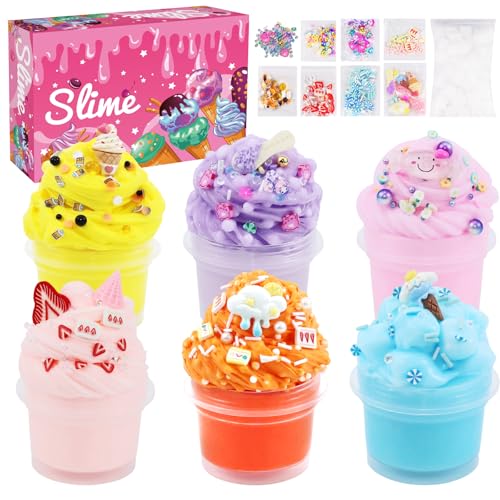 Schleim Kit Kinder - Eiscreme Slime Set Zum Selbermachen, Slimy Butter Cloud Fluffy Schleim Schaumstoffkugeln Slime Kit für Mädchen & Jungen Party Geschenk Geburtstag Weihnachten Mit 8 Zubehörpaketen von Mjuthy