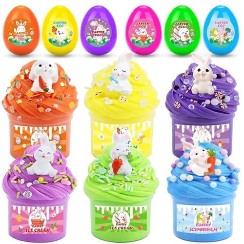 6 Stück Gefüllte Ostereier mit Slime und Osterhase, Schleim überraschungseier mit Zubehör Geschenke Give Aways Spielzeug Osterkörbchenfüller Ostergeschenke Kinder Party Mitgebsel Kindergeburtstag von Mjuthy