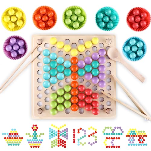 Montessori Spielzeug - Sortierspiel, Clip Beads Brettspiel, Puzzle Lernspielzeug Ab 3 Jahre, Hände Augen Gehirn Training, Vorschule Geschenk Für Kinder 4 5 6 Jahre (B) von Mkitnvy