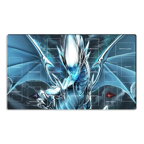 New Mlikemat Playmat Blauäugiger weißer Drache OCG TCG Matte, Spielmatte mit Zonen + gratis Tasche von Mlikemat