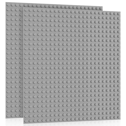2 Große Bauplatte Kompatibel mit Duplo Platten, Groß Platten passend für Meisten Marken von Großen Grundplatte, 38.1 * 38.1cm Platten-Set Spielzeug für Mädchen und Jungen, Grau von Mlikero