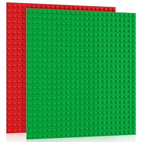 2 Große Bauplatte Kompatibel mit Duplo Platten, Groß Platten passend für Meisten Marken von Großen Grundplatte, 38.1 * 38.1cm Platten-Set Spielzeug für Mädchen und Jungen, Grün&Rot von Mlikero