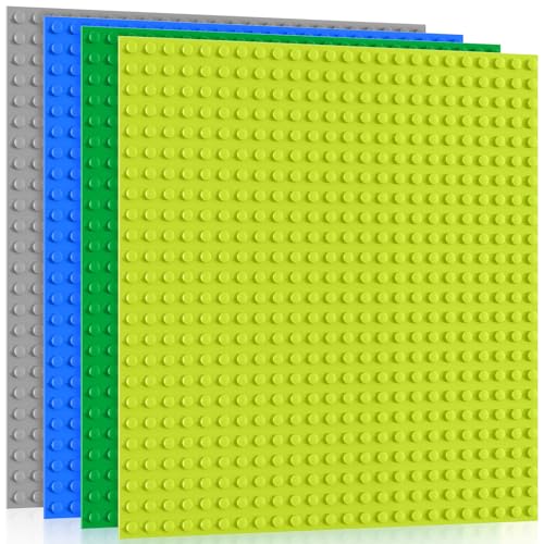 Mlikero 4 Große Bauplatte Kompatibel mit Große Bausteine, 38.1 * 38.1cm Groß Platten Platten-Set für Mädchen und Jungen, Hellgrün&Grün&Blau&Grau von Mlikero