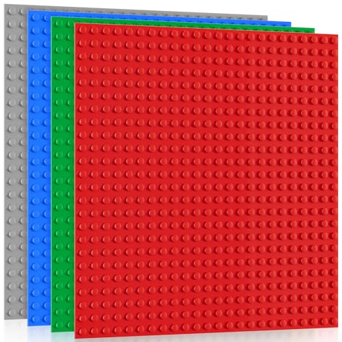 4 Große Bauplatte Kompatibel mit Duplo Platten, Groß Platten passend für Meisten Marken von Großen Grundplatte, 38.1 * 38.1cm Platten-Set Spielzeug für Mädchen und Jungen, Rot&Grün&Blau&Grau von Mlikero