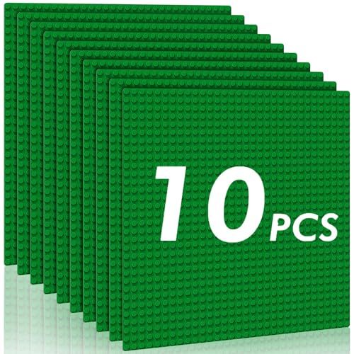 Mlikero 10 Klassische Grundplatten Bauplatte für Bausteine, 25*25cm Bauplatten kompatibel mit Allen großen Marken und Bausteine Spieltisch, Classic Platten Set fit für Bauherren ab 3 Jahren, Grün von Mlikero