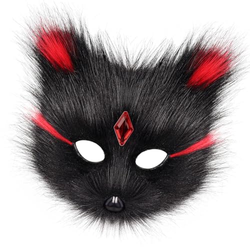 Elegante Katzen Füchse Zeug Tierische Gesichtsbedeckung Weiche Plüsch Atmungsaktiven Designkostümzubehör Für Halloween Themenpartys Einzigartige Füchse Katzen Rollenspiel Accessoire von Mllepjdh
