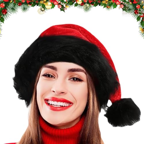 Mlllokfki Schwarzer Trim Santa Hat, festlicher Weihnachtshut für Erwachsene, Holiday Santa Hat mit schwarzen Manschetten, Warm und Cozy Santa Hat, dekorativer Holiday Hut für Christmas, Uni Santa Mlllokfki Schwarzer Trim Santa Hat, festlicher Weihnachtshut für Erwachsene, Holiday Santa Hat mit schwarzen Manschetten, Warm und Cozy Santa Hat, dekorativer Holiday Hut für Christmas, Uni Santa von Mlllokfki
