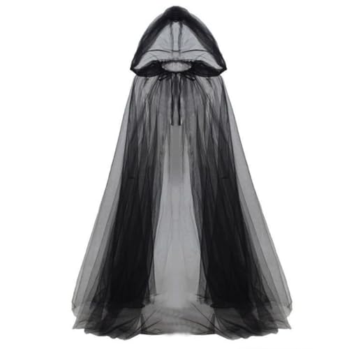 Durchsichtiger Umhang für Erwachsene, Teenager, mit übergroßer Kapuze, Netzumhang, Robe, Halloween, Geisterbraut-Cosplay, Kostüm, Umhang, Schwarz, L von Mltao