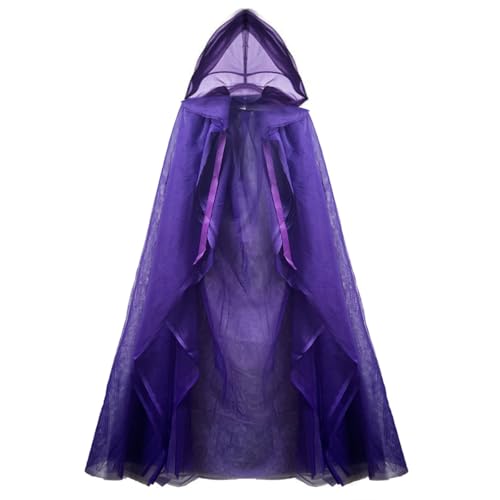 Durchsichtiger Umhang für Erwachsene, Teenager, mit übergroßer Kapuze, Netzumhang, Robe, Halloween, Geisterbraut-Cosplay, Kostüm, Umhang, Violett, L von Mltao