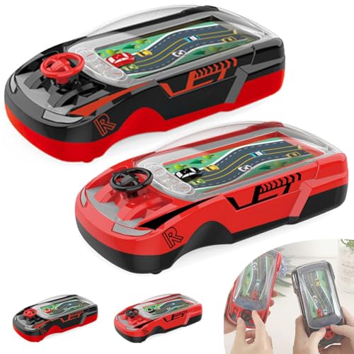 Mlthcig Hand Held Car Game, Tragbare Auto Rennspiel-Konsole, Lenkrad Spielzeug mit Fahr-Simulation, Interaktives Spiel für Kinder Jungen Mädchen, Dual-Player Autoabenteuer für Unterwegs(Black+Red) von Mlthcig