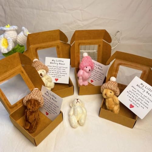 Mlthcig Little Bear in Box, Handgemachter Mini Teddybär im Kasten mit Mütze, Plüschbär Trostgeschenk für Freunde, Mitgefühlskarte enthalten, Für Abschied, Mut und Aufmunterung(1 Set) von Mlthcig