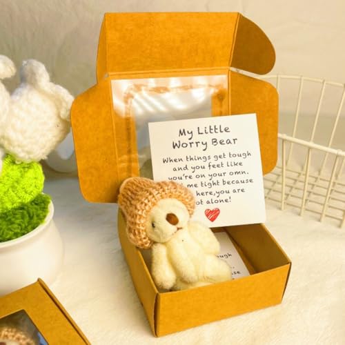 Mlthcig Little Bear in Box, My Little Worry Bear in a Box, Pocket Bears Hug, Handmade Mini Plush Teddy Bears with Hat, Send a Friend Stuffed Animals Sympathy Gift with Inspirational Card(Weiß) von Mlthcig