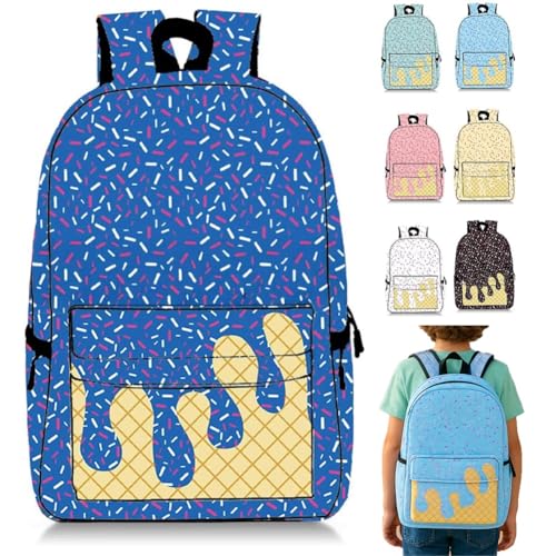 Mlthcig Rucksack Mit Eiscreme-Tropfen, Kawaii-Schulterrucksäcke Für Jungen Und Mädchen, Große Eistüte, Reiserucksäcke(Blue) von Mlthcig