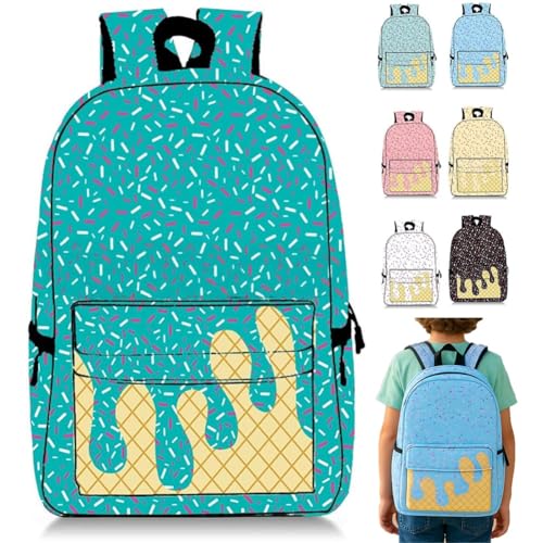 Mlthcig Rucksack Mit Eiscreme-Tropfen, Kawaii-Schulterrucksäcke Für Jungen Und Mädchen, Große Eistüte, Reiserucksäcke(Grün) von Mlthcig