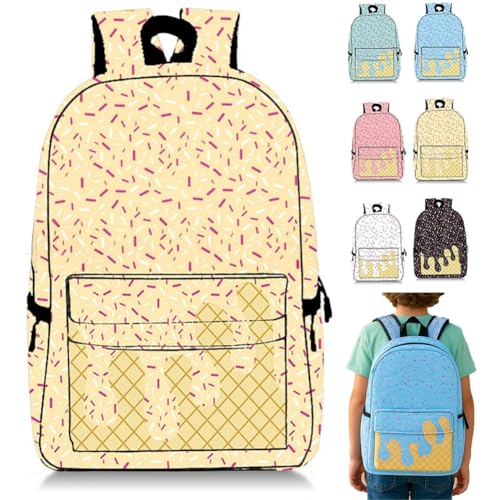 Mlthcig Rucksack Mit Eiscreme-Tropfen, Kawaii-Schulterrucksäcke Für Jungen Und Mädchen, Große Eistüte, Reiserucksäcke(Khaki) von Mlthcig