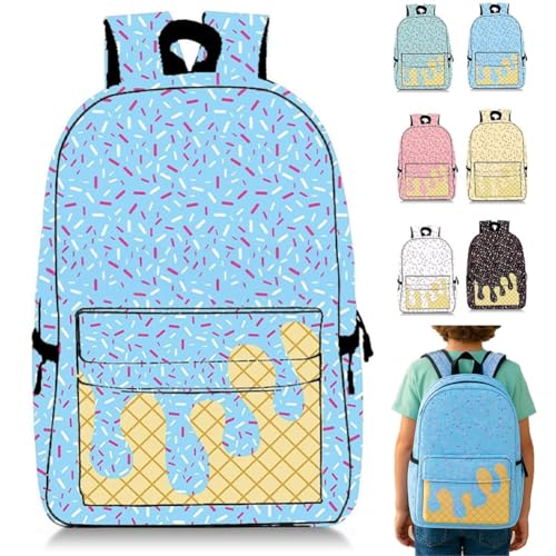 Mlthcig Rucksack Mit Eiscreme-Tropfen, Kawaii-Schulterrucksäcke Für Jungen Und Mädchen, Große Eistüte, Reiserucksäcke(Light Blue) von Mlthcig