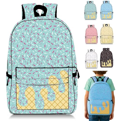 Mlthcig Rucksack Mit Eiscreme-Tropfen, Kawaii-Schulterrucksäcke Für Jungen Und Mädchen, Große Eistüte, Reiserucksäcke(Light Green) von Mlthcig