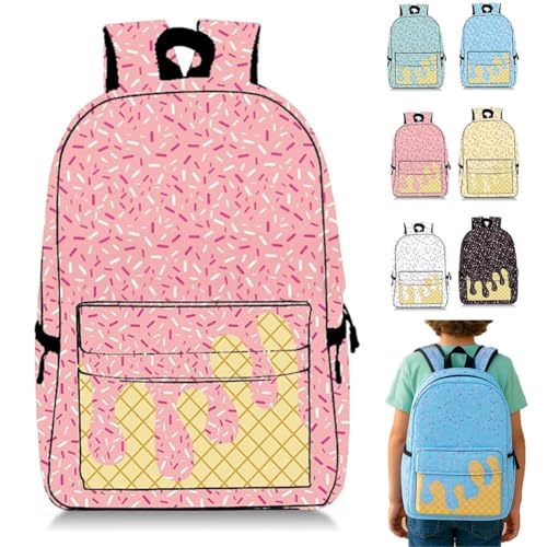 Mlthcig Rucksack Mit Eiscreme-Tropfen, Kawaii-Schulterrucksäcke Für Jungen Und Mädchen, Große Eistüte, Reiserucksäcke(Pink) von Mlthcig
