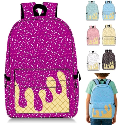 Mlthcig Rucksack Mit Eiscreme-Tropfen, Kawaii-Schulterrucksäcke Für Jungen Und Mädchen, Große Eistüte, Reiserucksäcke(Purple) von Mlthcig