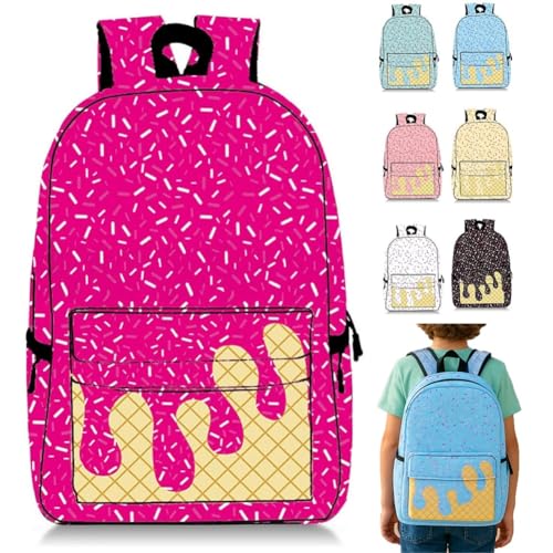 Mlthcig Rucksack Mit Eiscreme-Tropfen, Kawaii-Schulterrucksäcke Für Jungen Und Mädchen, Große Eistüte, Reiserucksäcke(Red) von Mlthcig