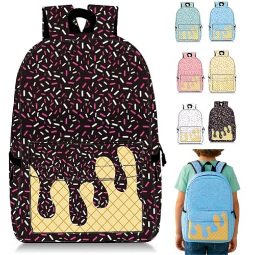 Mlthcig Rucksack Mit Eiscreme-Tropfen, Kawaii-Schulterrucksäcke Für Jungen Und Mädchen, Große Eistüte, Reiserucksäcke(Schwarz) von Mlthcig