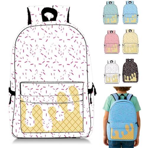 Mlthcig Rucksack Mit Eiscreme-Tropfen, Kawaii-Schulterrucksäcke Für Jungen Und Mädchen, Große Eistüte, Reiserucksäcke(Weiß) von Mlthcig