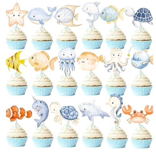 36 StüCk Meerestiere Cupcake Topper, Kuchen-Topper Mit Ozean-Motiv, Geburtstage, Dekorierte Kuchen Mit Unterwasserwelt, Fisch-Muffin-Topper, Seepferdchen-Cupcake-Topper FüR Geburtstage, Taufen 36 StüCk Meerestiere Cupcake Topper, Kuchen-Topper Mit Ozean-Motiv, Geburtstage, Dekorierte Kuchen Mit Unterwasserwelt, Fisch-Muffin-Topper, Seepferdchen-Cupcake-Topper FüR Geburtstage, Taufen von Mmgoqqt