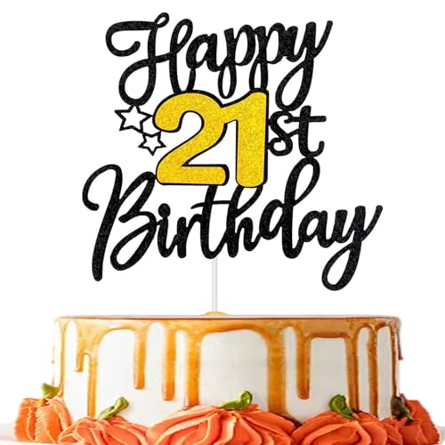 Tortenaufsätze, 21. Geburtstag, Schwarz und Gold, Glitzerkuchendekorationen, Happy 21st Cake Toppers für Jungen und Mädchen, Geburtstagsparty Tortenaufsätze, 21. Geburtstag, Schwarz und Gold, Glitzerkuchendekorationen, Happy 21st Cake Toppers für Jungen und Mädchen, Geburtstagsparty von Mmgoqqt