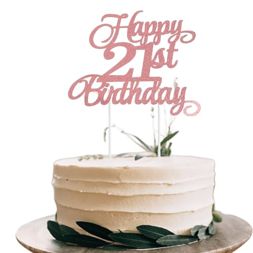 Tortenaufsatz, personalisierbar, Roségold, Glitzer, "Happy 21st Birthday", Kuchendekoration, 21. Geburtstag, Party-Dekorationen Tortenaufsatz, personalisierbar, Roségold, Glitzer, "Happy 21st Birthday", Kuchendekoration, 21. Geburtstag, Party-Dekorationen von Mmgoqqt