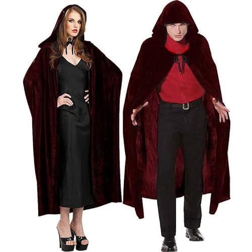 Mmnuagebleu Kapuzen umhang mit Samt Vampire Verkleidung Erwachsene Unisex Cosplay Kostüm für Halloween Karneval Weihnachten Mittelalterlich(Rot,XL) von Mmnuagebleu