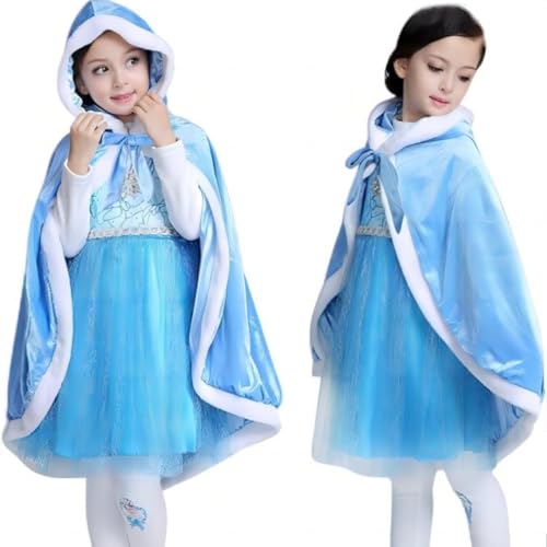 Mmnuagebleu Mädchen Prinzessinnen Umhang mit Kapuze Halloween Kostüm Umhang Party Karneval Party Outfits Cosplay für Kinder-Blau,XL,145-155cm von Mmnuagebleu