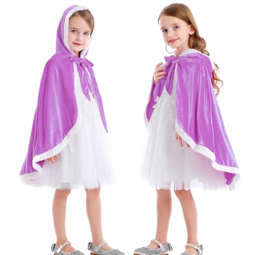 Mmnuagebleu Mädchen Prinzessinnen Umhang mit Kapuze Halloween Kostüm Umhang Party Karneval Party Outfits Cosplay für Kinder-Violett,S,115-125cm von Mmnuagebleu