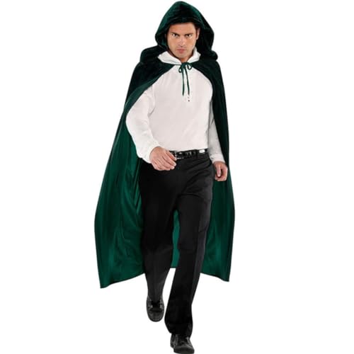 Mmnuagebleu Unisex Erwachsene Halloween Samt Robe Umhang mit Kapuze Lange Hexe Kostüm Vampir Rabe Cosplay Umhänge Robe-Grün, L (für 160-180cm) von Mmnuagebleu