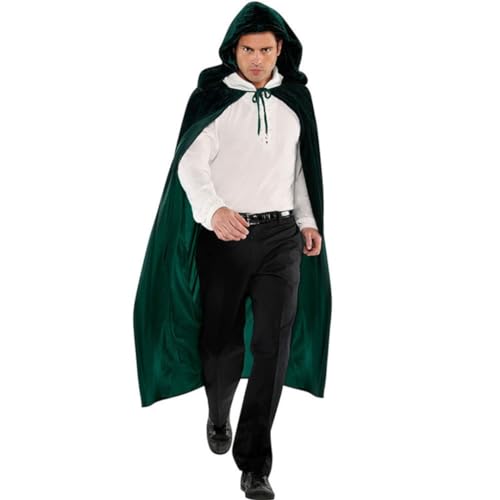 Mmnuagebleu Unisex Erwachsene Halloween Samt Robe Umhang mit Kapuze Lange Hexe Kostüm Vampir Rabe Cosplay Umhänge Robe-Grün, M (für 140-160cm) von Mmnuagebleu
