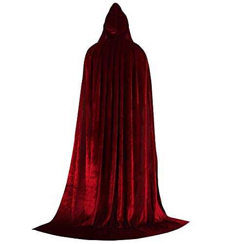 Mmnuagebleu Unisex Erwachsene Halloween Samt Robe Umhang mit Kapuze Lange Hexe Kostüm Vampir Rabe Cosplay Umhänge Robe-Rot, M (für 140-160cm) von Mmnuagebleu