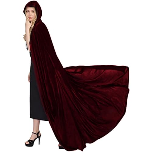 Mmnuagebleu Unisex Erwachsene Halloween Samt Robe Umhang mit Kapuze Lange Hexe Kostüm Vampir Rabe Cosplay Umhänge Robe-Rot, S (für 120-140cm) von Mmnuagebleu