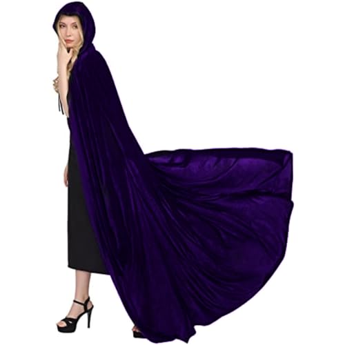 Mmnuagebleu Unisex Erwachsene Halloween Samt Robe Umhang mit Kapuze Lange Hexe Kostüm Vampir Rabe Cosplay Umhänge Robe-Violett, L (für 160-180cm) von Mmnuagebleu