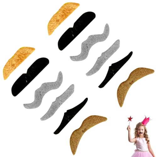 12 Stück Schnurrbart,Selbstklebend Schnurrbart zum Ankleben 80er,Klebe Fake Bart für Cosplay,80er Party & Karneval (Mischfarben) von MniimaLuxe