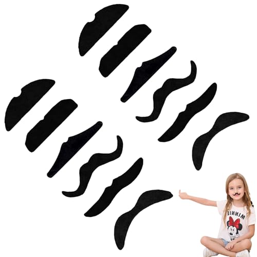 12 Stück Schnurrbart,Selbstklebend Schnurrbart zum Ankleben 80er,Klebe Fake Bart für Cosplay,80er Party & Karneval (Schwarz) von MniimaLuxe