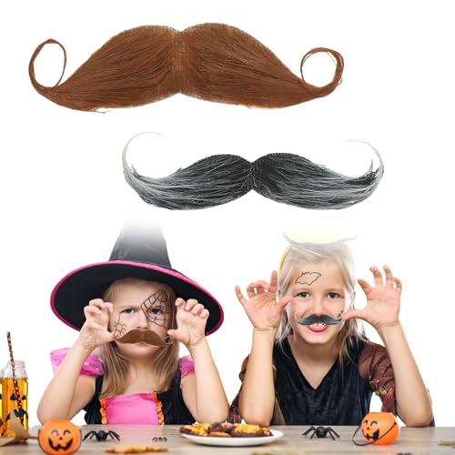 2 Stück Schnurrbart Zum Ankleben,Schnauzer Zum Ankleben,Schnurbart Kleben für Funny 80er Oberlippenbart Cosplay Kostüm,Schnauzbart Zum Ankleben,Klebebart Künstlicher,Fake Schnurrbart,Fake Mustache ﻿ von MniimaLuxe