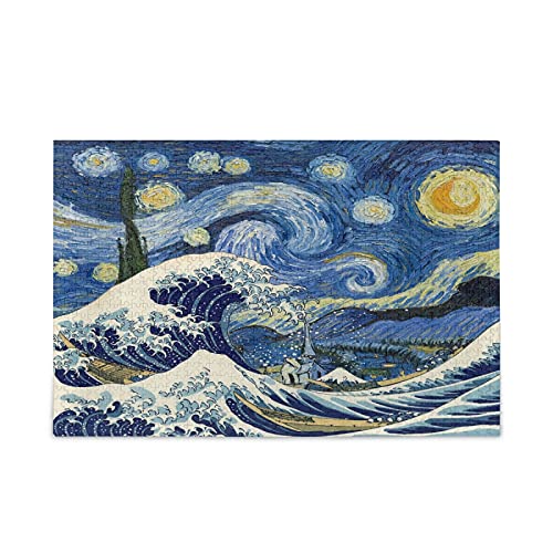 Kunst Kanagawa Surfen Van Gogh Star Night Jigsaw Puzzle 1000 Teile für Erwachsene Klassische Jigsaw Puzzles aus Papier Wanddekoration Geschenk ab 12 (70x50cm) von Mnsruu