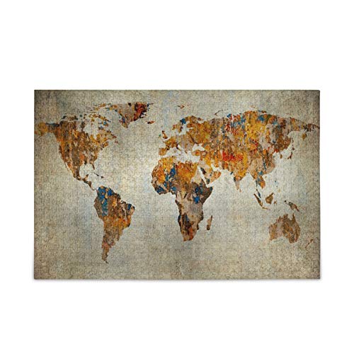 Kunst Vintage Weltkarte Jigsaw Puzzle 1000 Teile für Erwachsene Klassische Jigsaw Puzzles aus Papier Wanddekoration Geschenk ab 12 (70x50cm) von Mnsruu